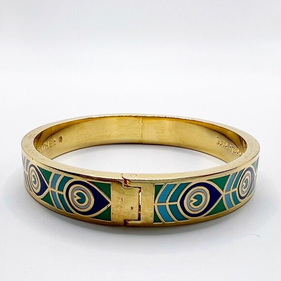 Kate Spade Fine Feather Bangle Bracelet Enamel Gold Tone - Picture 5 of 8